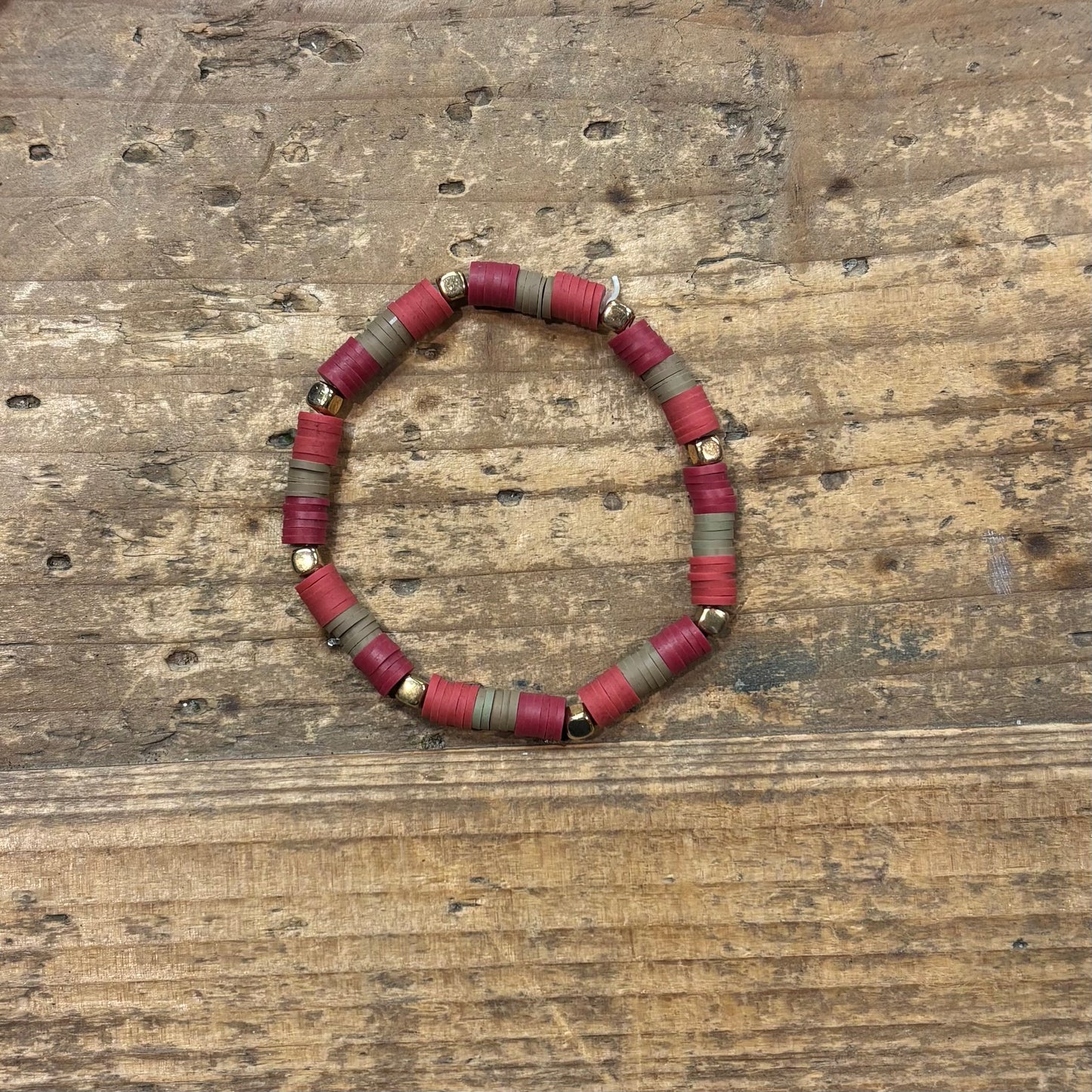 Clay Bead Bracelet - Rust, Dark Tan, and Burgundy