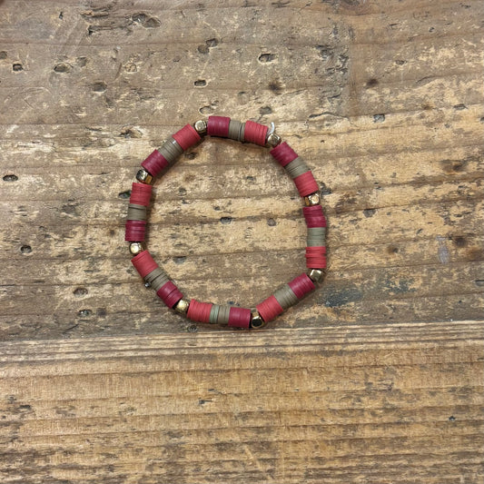 Clay Bead Bracelet - Rust, Dark Tan, and Burgundy