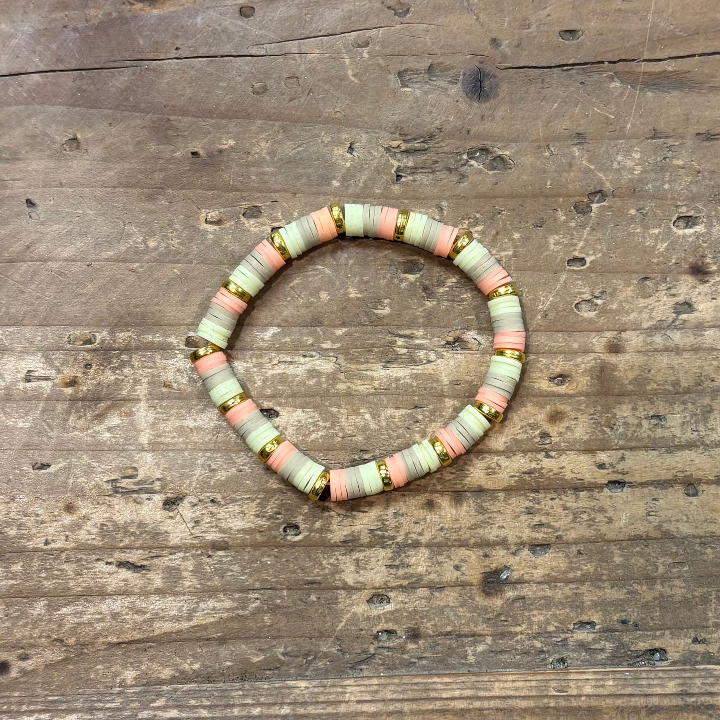 Clay Bead Bracelet - Peach, Tan, and Pale Yellow