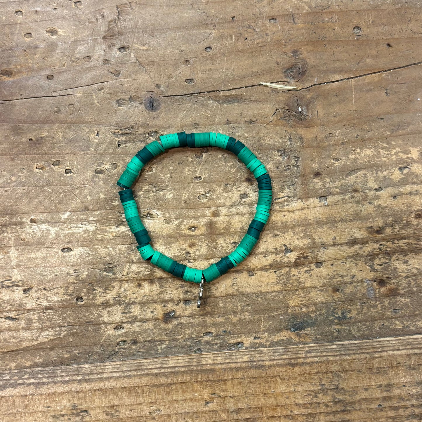 Clay Bead Bracelet with Charm - 3 Tone Green