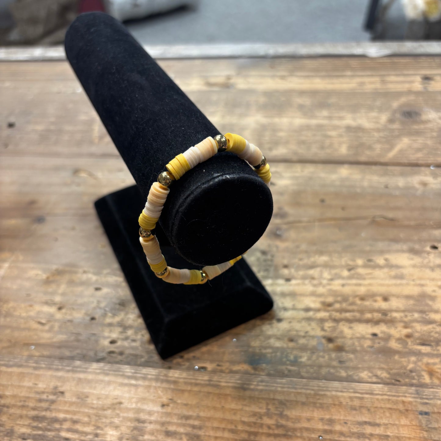 Clay Bead Bracelet - Yellow, Cream, and Light Peach