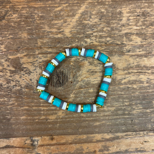 Clay Bead Bracelet - Teal, Grey, White