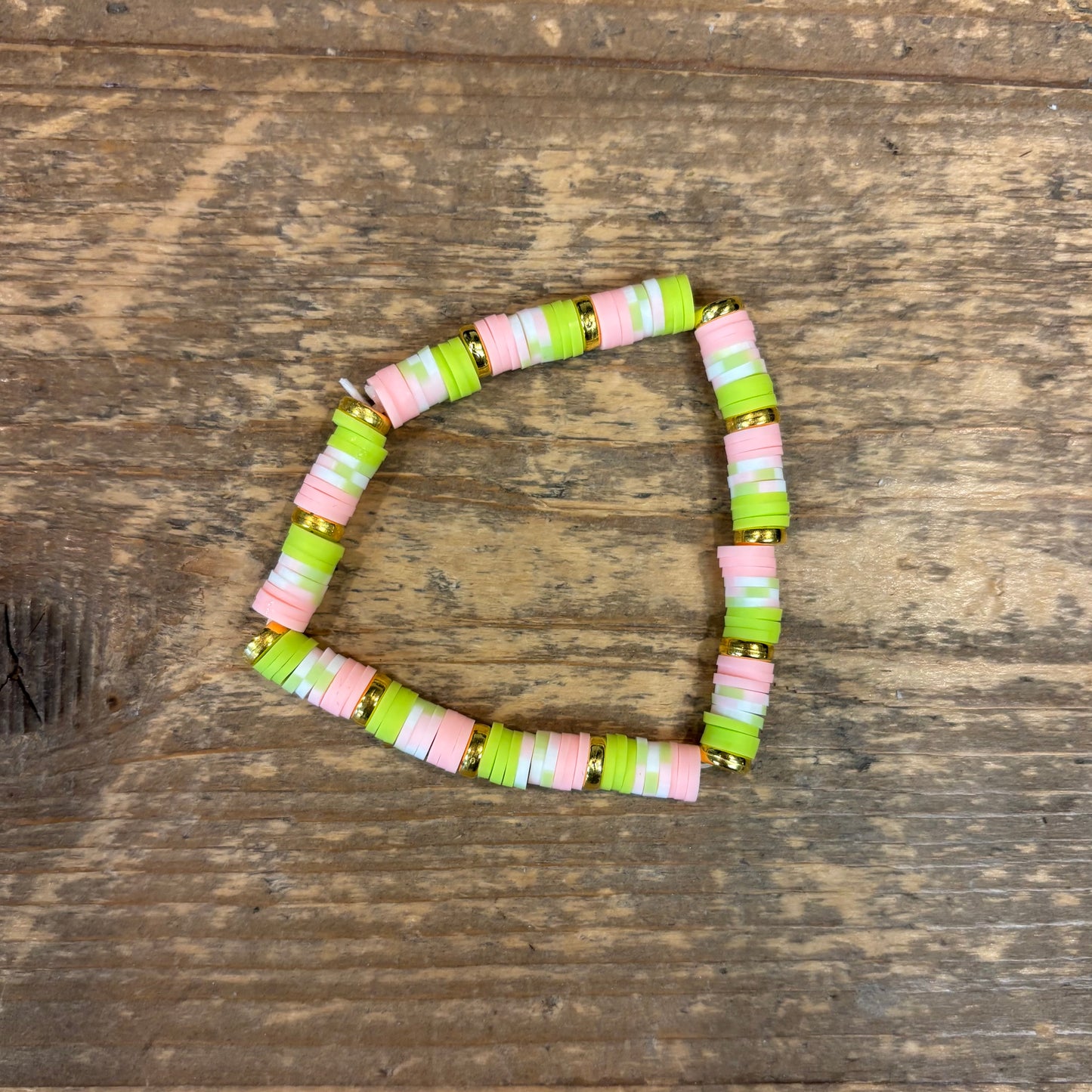 Clay Bead Bracelet - Light Pink, Light Green, and White