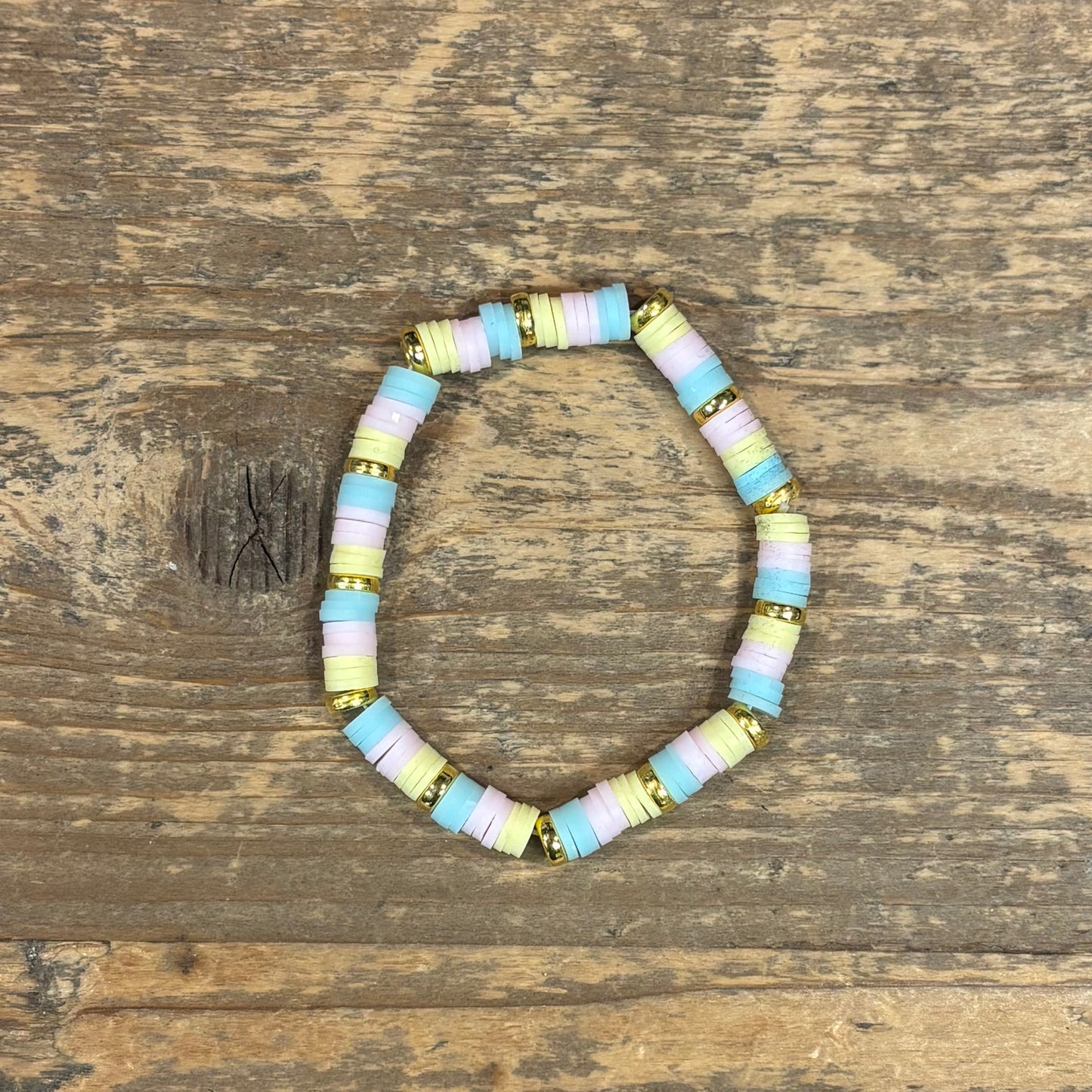 Clay Bead Bracelet - Sky Blue, Light Pink, and Light Yellow