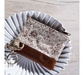 Brown Fleur Canvas Zip Pouch - 5"