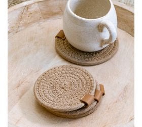 Round Fabric Coasters, Sand - Set of 4