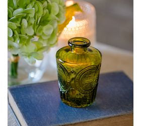 Vintage Glass Bud Vase - Olive Green, 4"