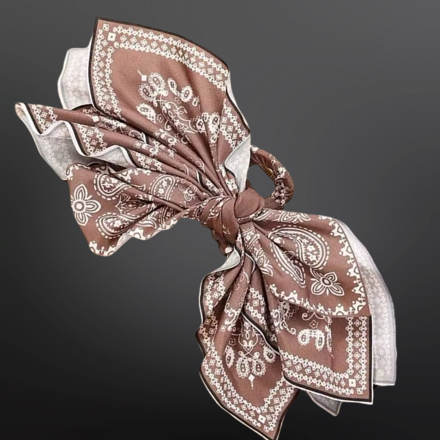 Western Paisley Claw Clip Hair Bow Bandana Print: Tan