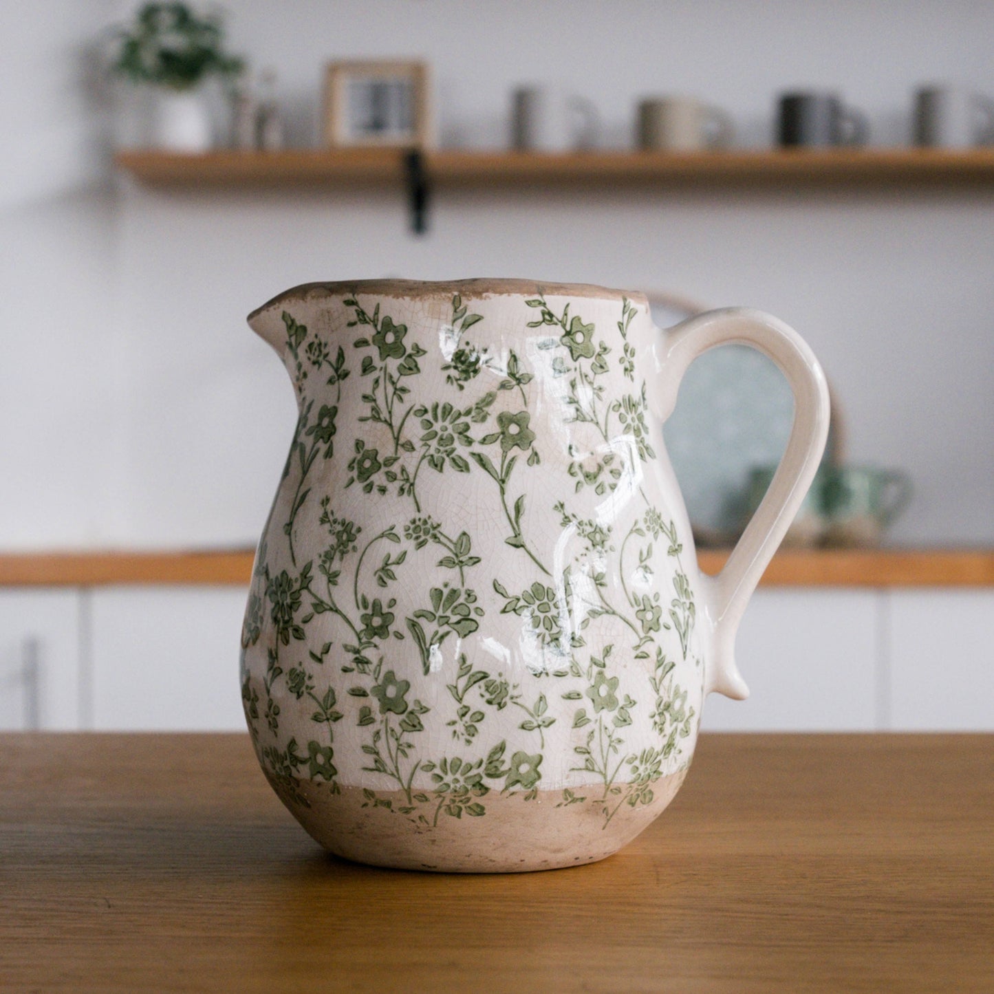 Cottage Bloom Green Floral Pitcher - 7.8"
