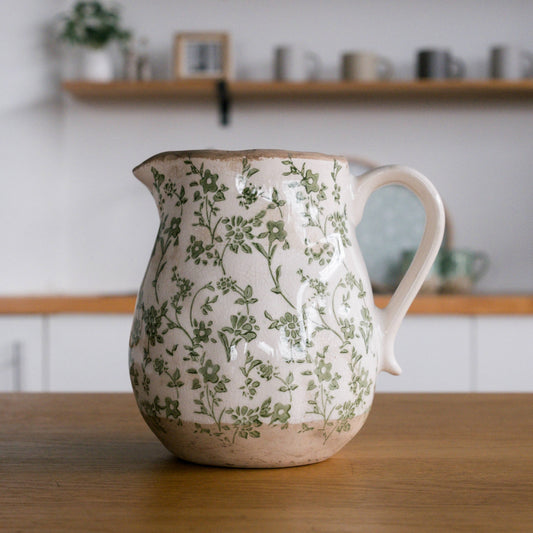 Cottage Bloom Green Floral Pitcher - 7.8"