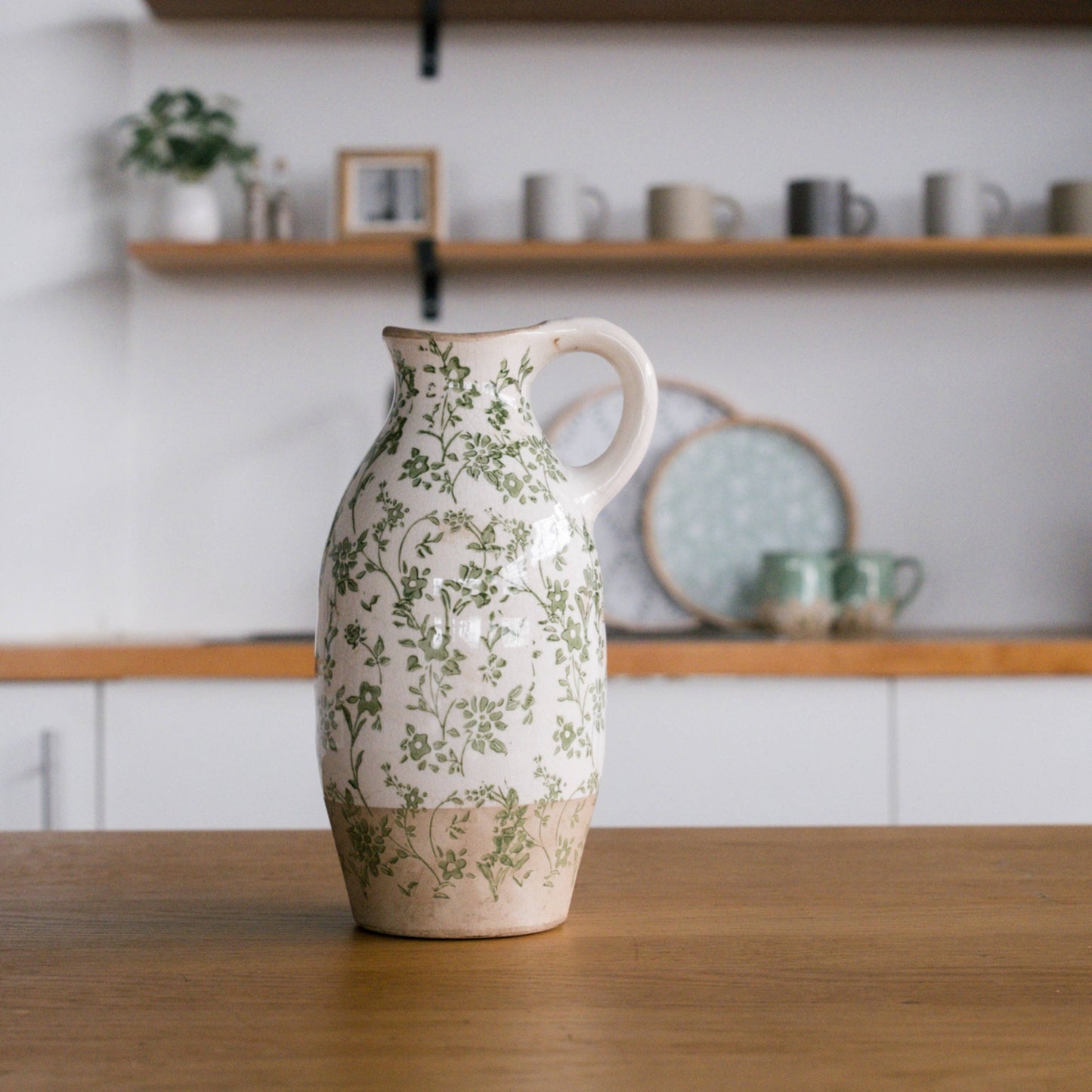 Cottage Bloom Tall Green Floral Pitcher - 10.8"