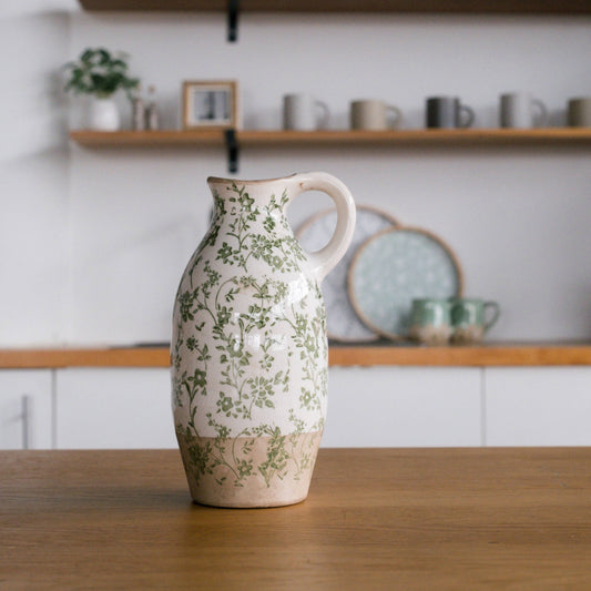 Cottage Bloom Tall Green Floral Pitcher - 10.8"