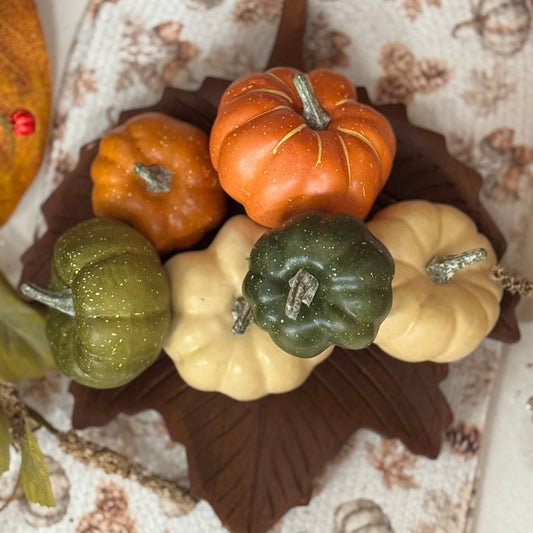 Bag of 6 Mini Orange, Green, and Cream Filler Pumpkins