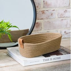 Small Fabric Basket - Khaki, 10" x 5"
