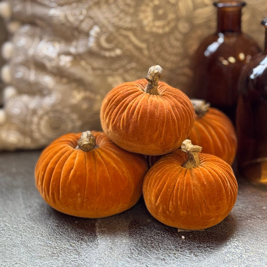 3" Resin Orange Velvet Pumpkin