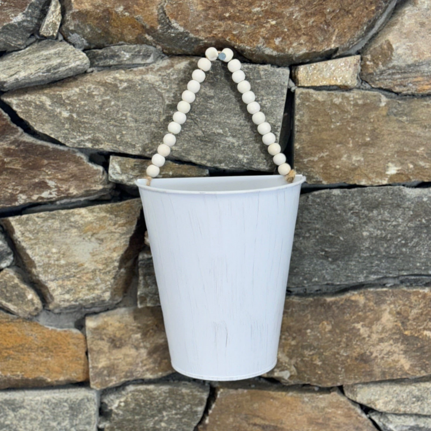 White Distressed Metal Beaded Wall Hanger